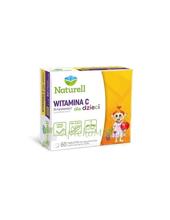 Naturell Witamina C 50 mg dla dzieci - 60 tabletek do rozgryzania i żucia o smaku czarnego bzu i jabłka