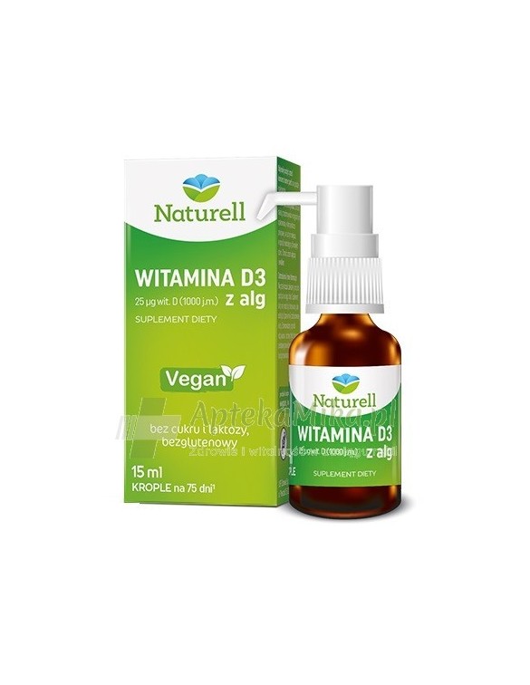 Naturell Witamina D3 z alg, krople - 15 ml