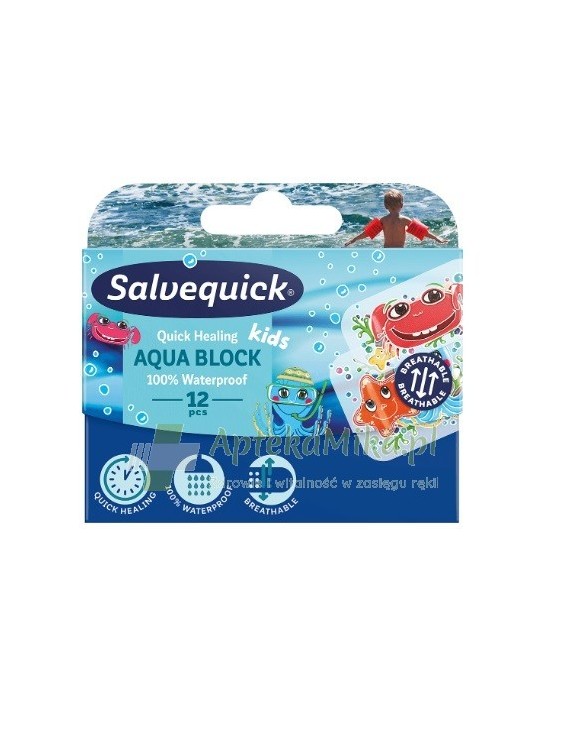 Plastry Salvequick Aqua Block Kids - 12 plastrów